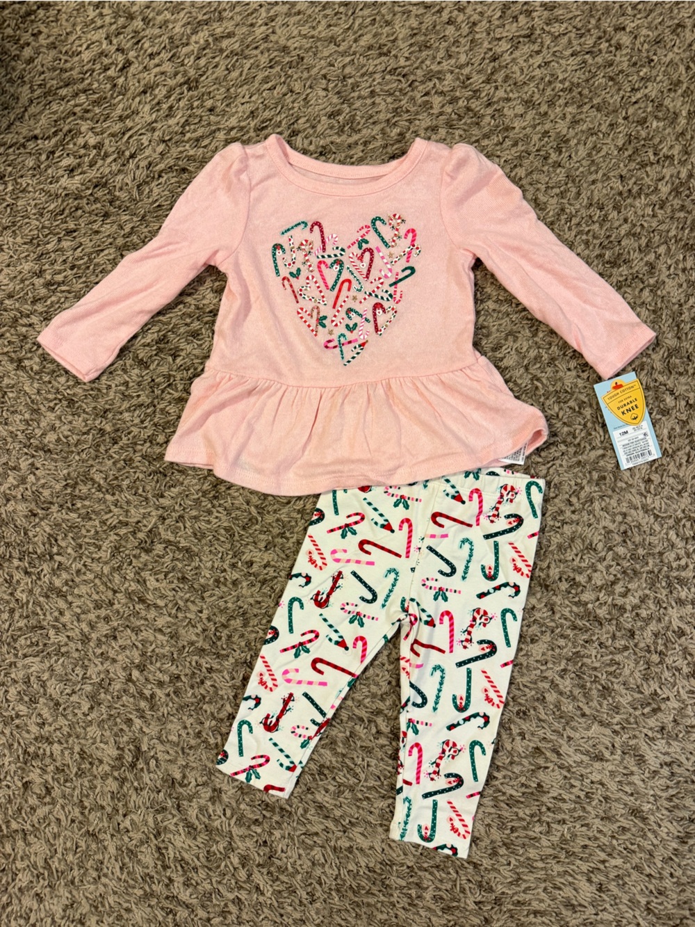 Cat & Jack Pink Peplum Top and Candy Cane Print Leggings Christmas Outfit